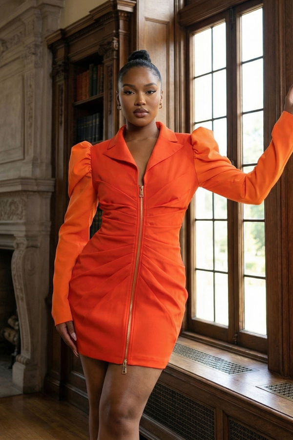 Two-Tone Orange Zip-Up Dress