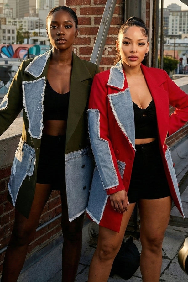 Athina Pink and Denim Mix Casual Blazer