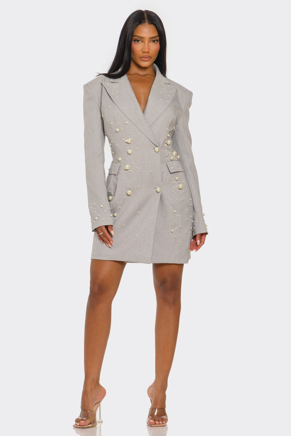PLUS Monet Pearl Embellished Blazer Dress