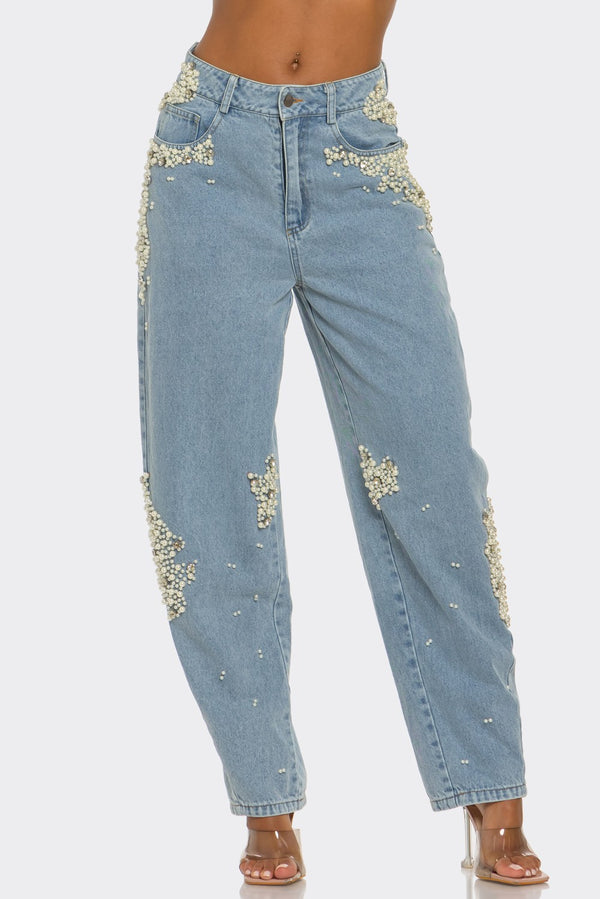 Pearl Theory Embellished Straight-Leg Jeans
