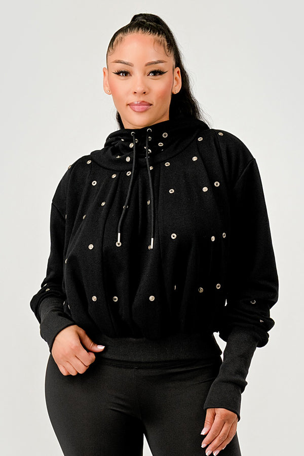 Grommet Detail Drawstring Hoodie