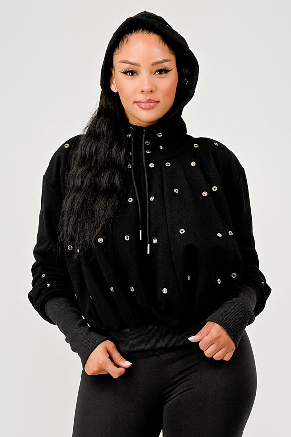 Grommet Detail Drawstring Hoodie
