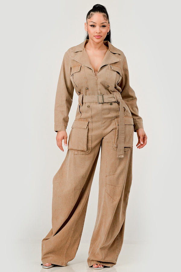Utility Belted Wide-Leg Jumpsuit