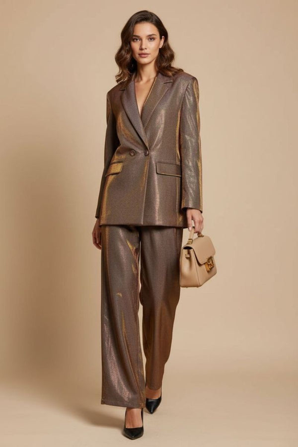 Luxe Iridescent Power Suit Blazer and Pant Set