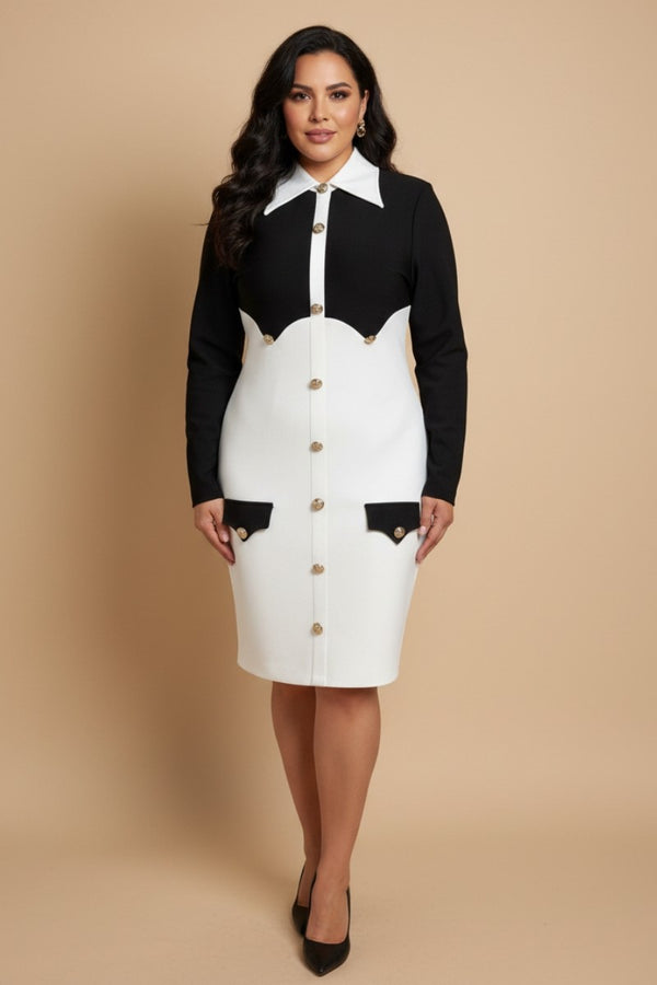 Contrast Scallop Panel Bandage Midi Dress