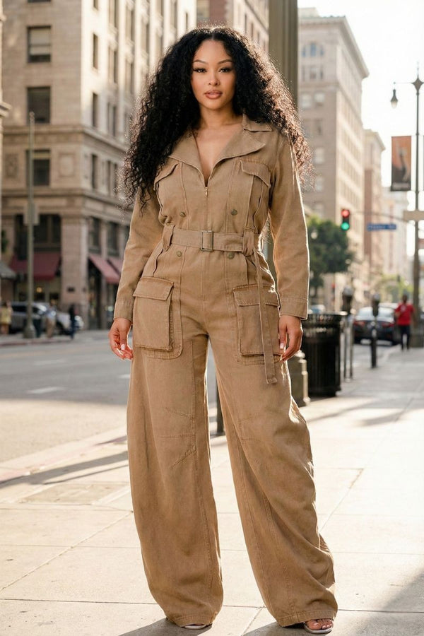 Utility Belted Wide-Leg Jumpsuit