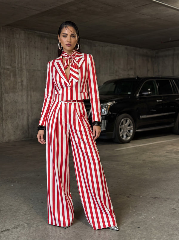 Red & White Bold Stripe Power Suit