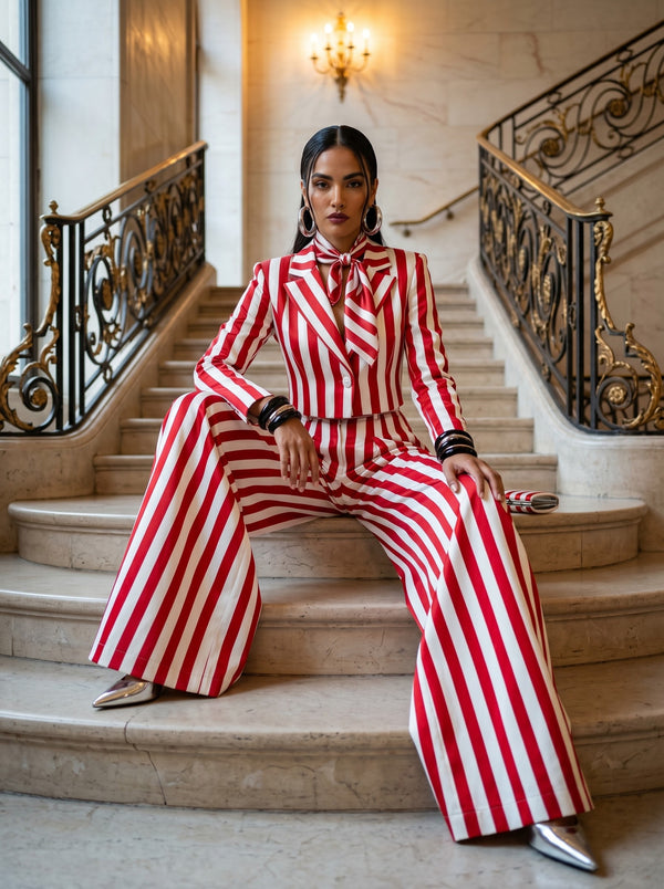 Red & White Bold Stripe Power Suit
