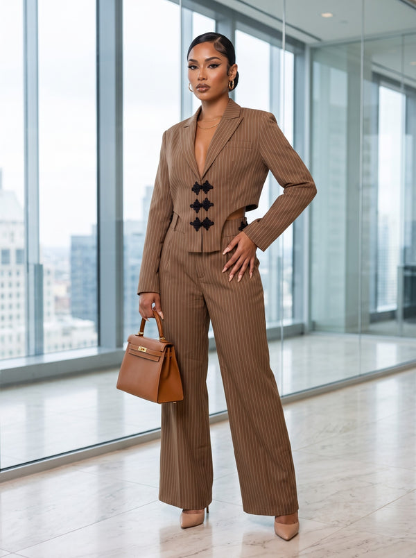 Executive Edge Pinstripe Pant Set