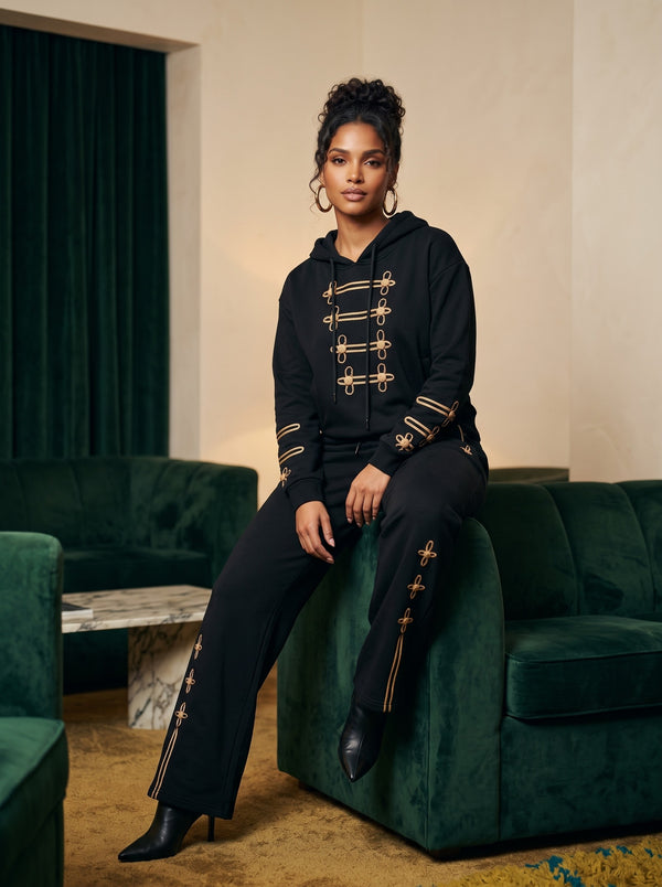 Black Military Braid Hoodie Set
