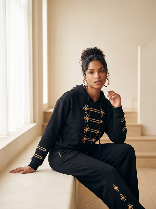 Black Military Braid Hoodie Set