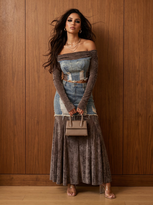 Velvet-Denim Fusion Set
