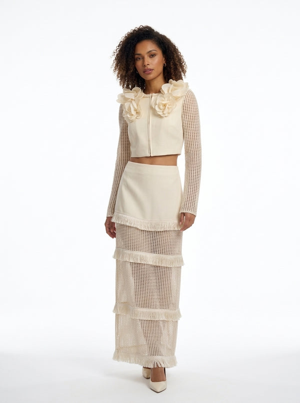 White Lace High-Low Ruffle Dress