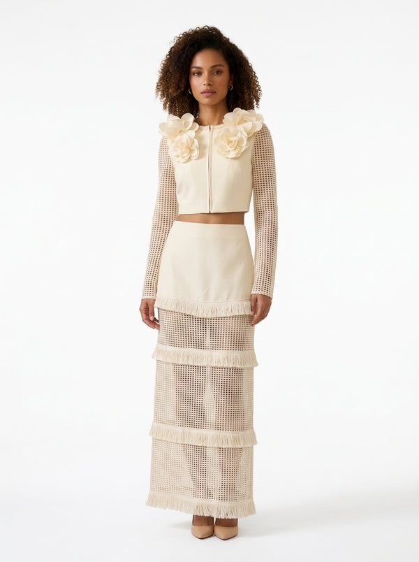 White Lace High-Low Ruffle Dress