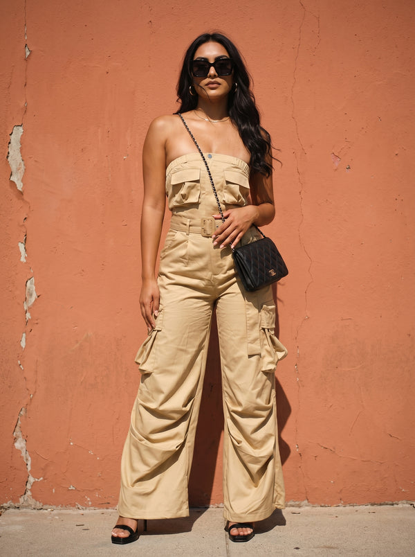 Athina safari multi pocket belted jumpsuit